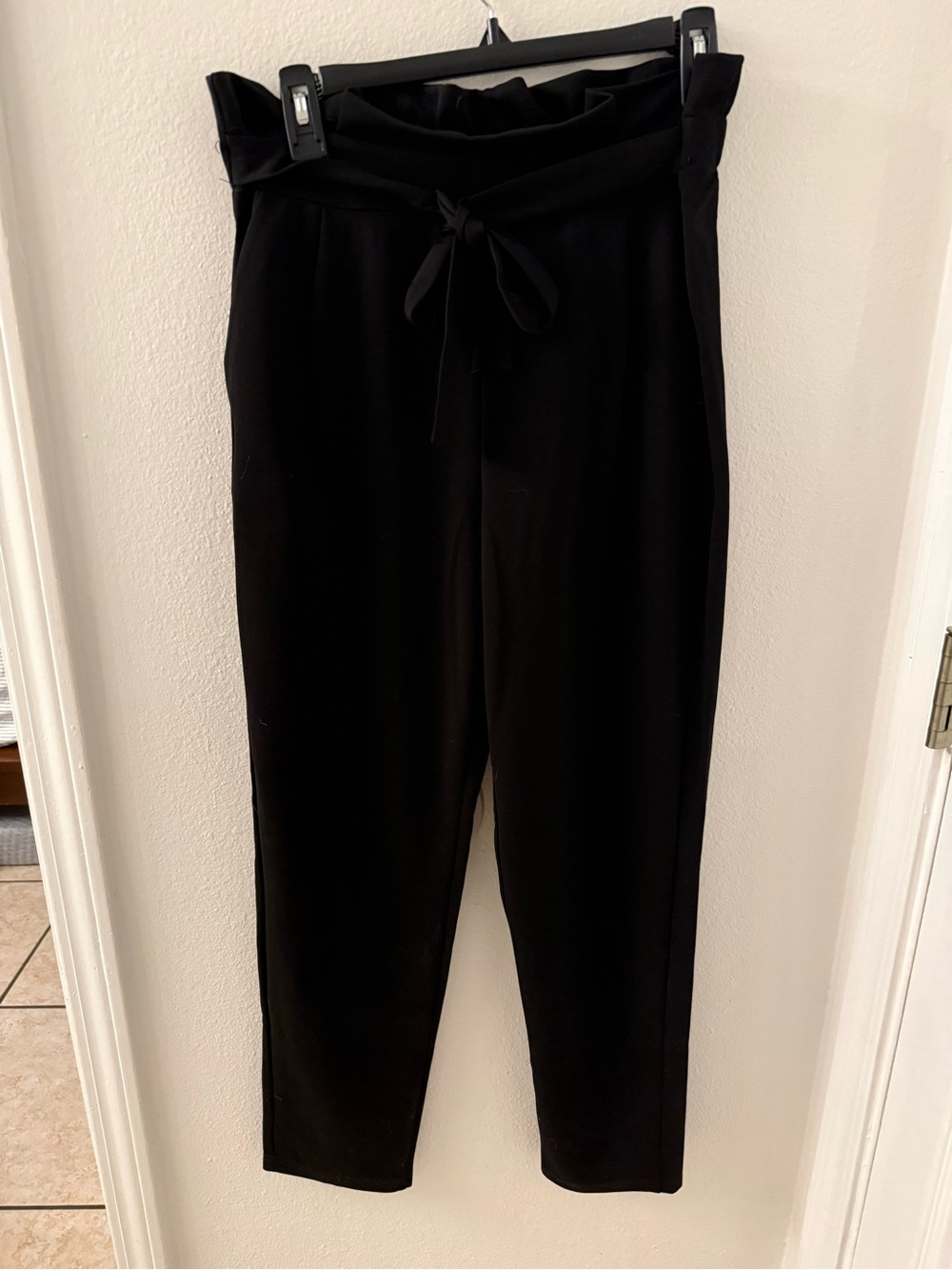 Women's Black Paperbag Waist Tie Pants
